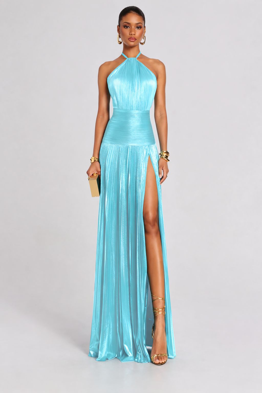 Vestido Longo Metalizado com Fenda Modern Tilia