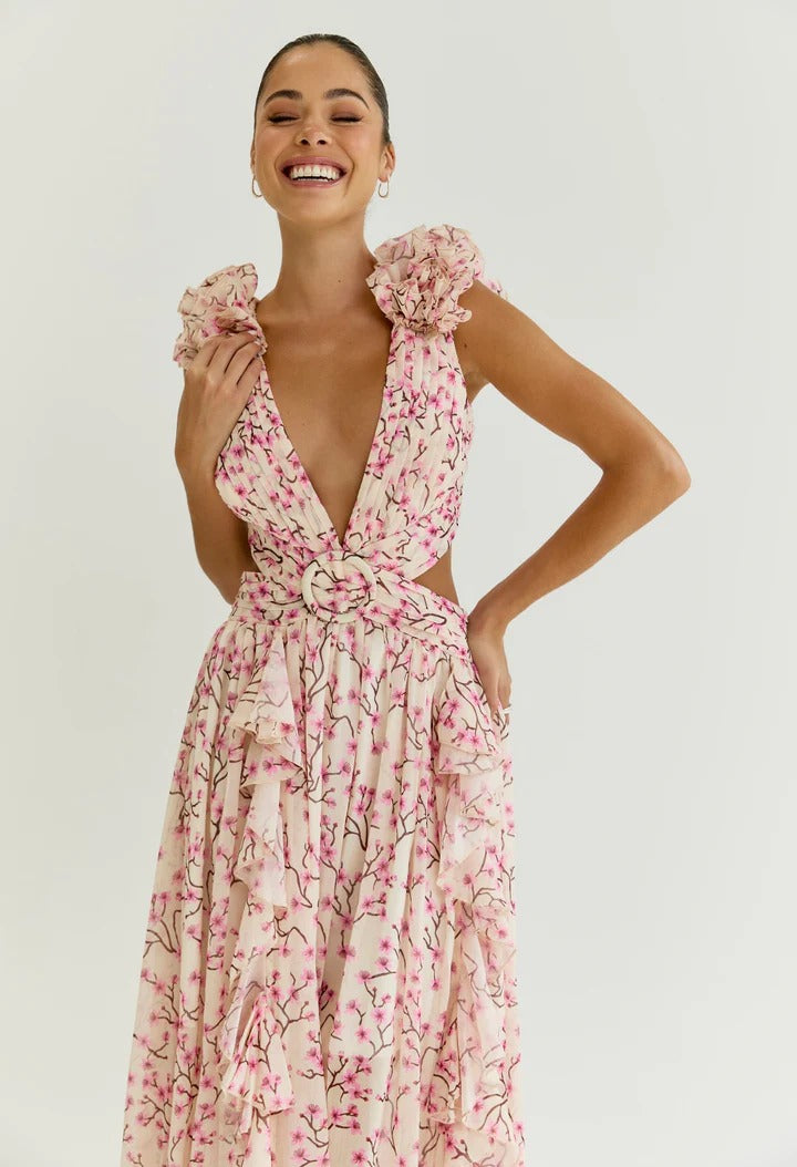 Vestido Longo com Babados no Ombro Modern Dalila