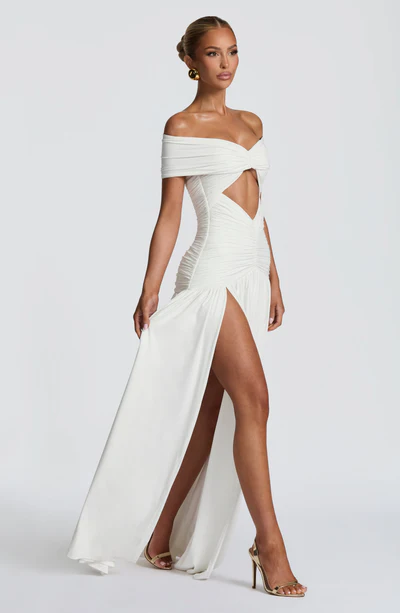 Vestido Longo Ombro a Ombro com Fenda Modern Susan