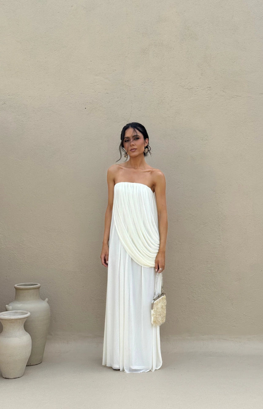 Vestido Longo Branco Sem Alças Modern Marie