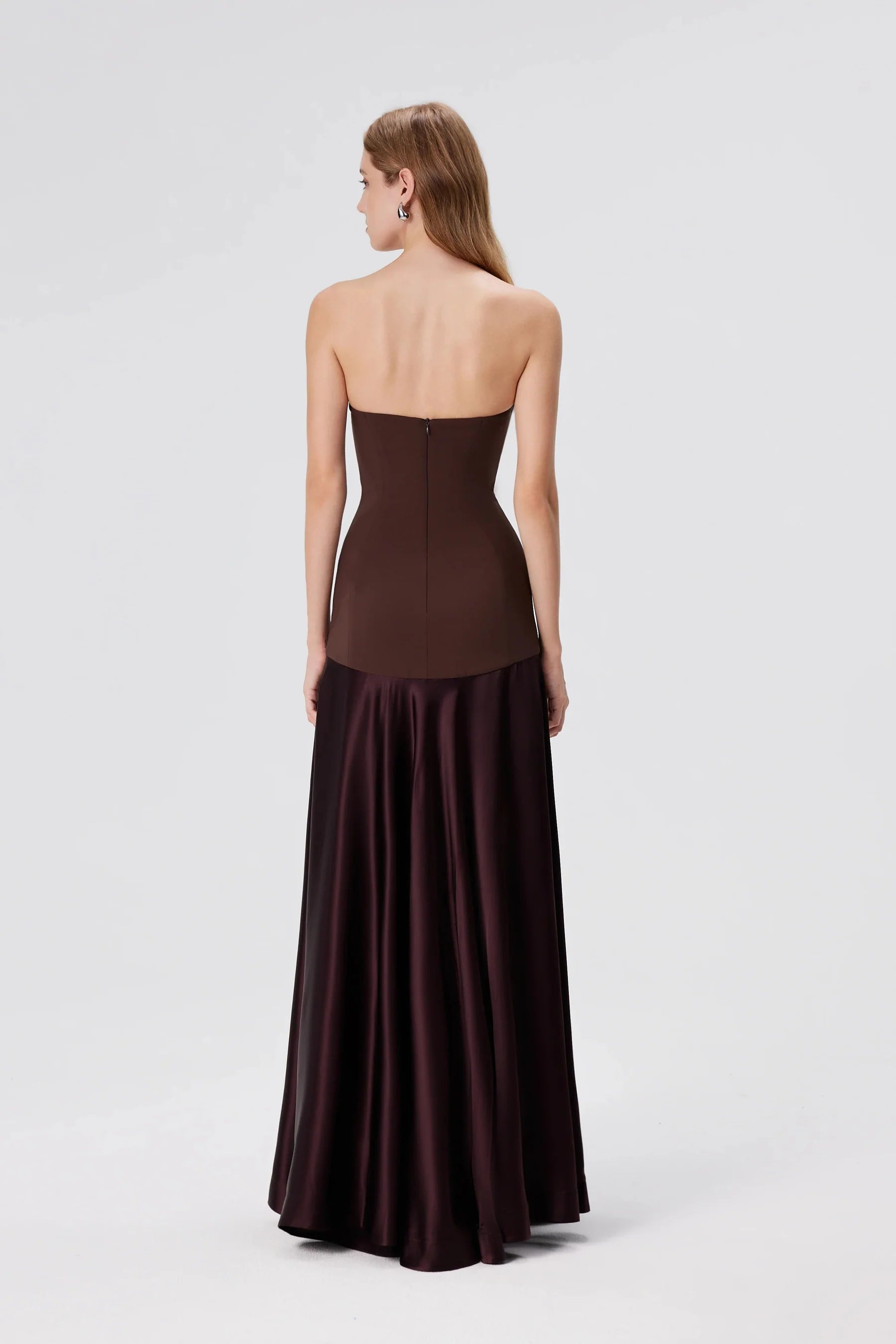 Vestido Longo Sem Alças Saia em Cetim Modern Elysia