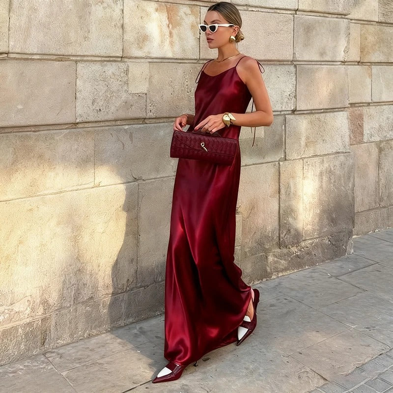 Vestido Longo Acetinado Decote nas Costas Modern Eden