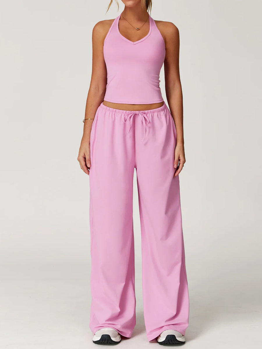 Conjunto Duas Peças Top Cropped e Calça Wide Leg Modern Comfy