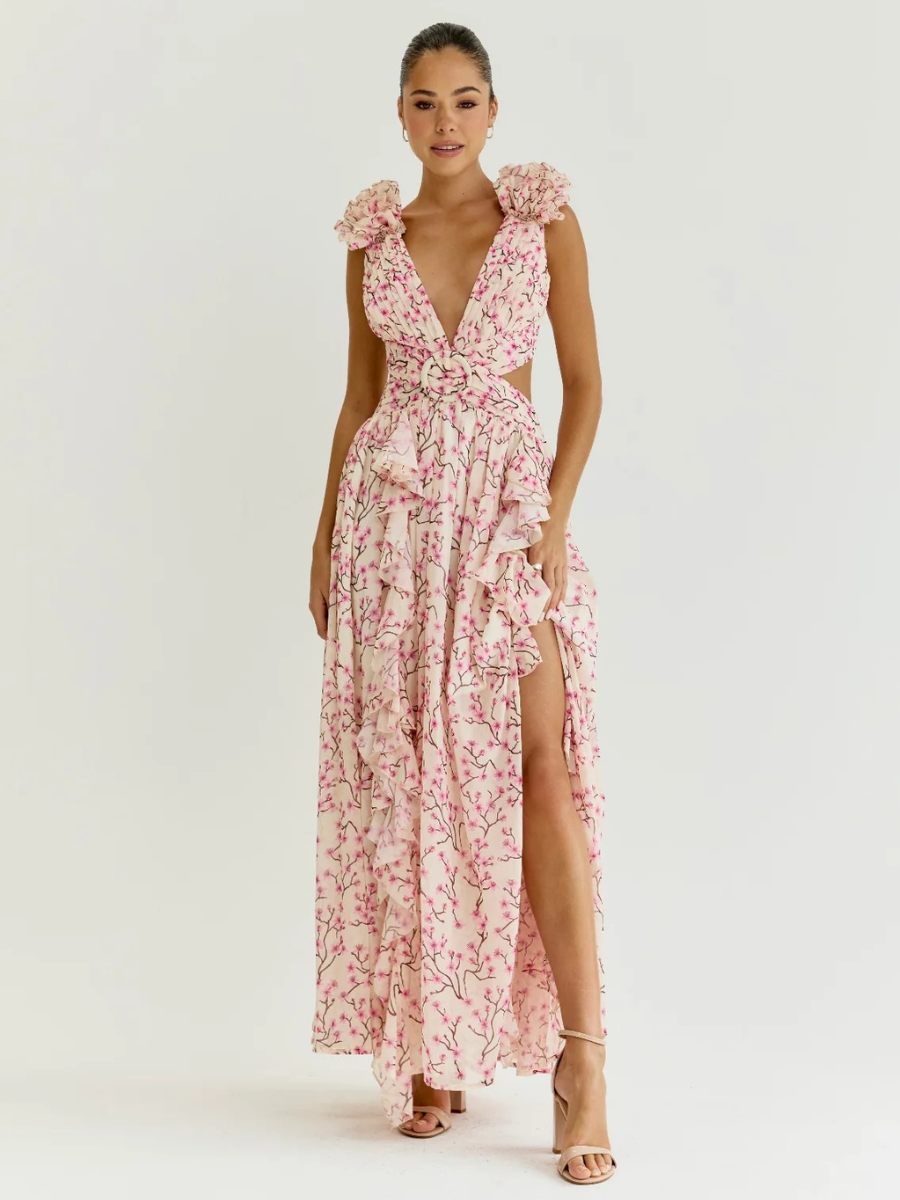 Vestido Longo com Babados no Ombro Modern Dalila