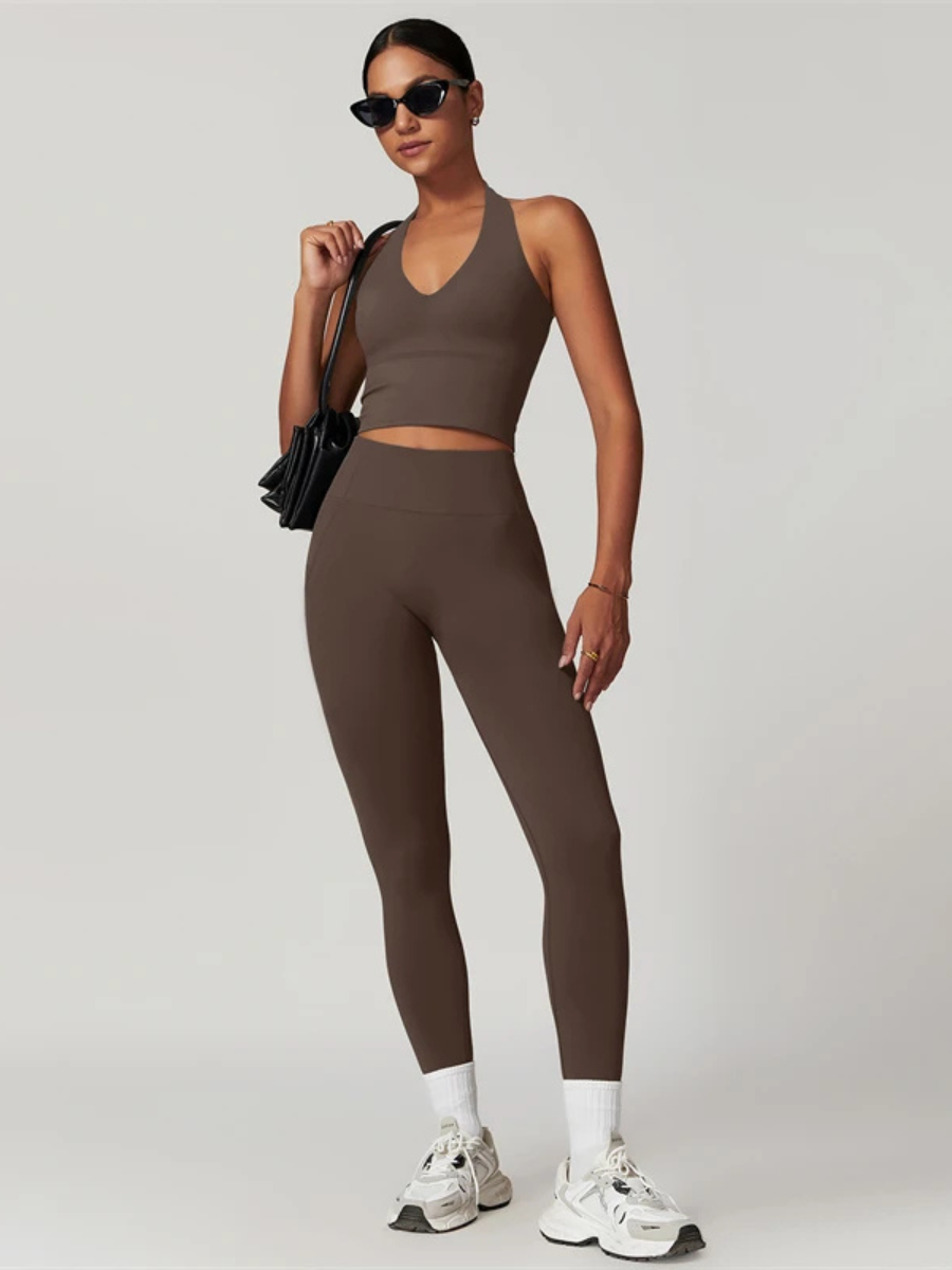 Conjunto Cropped Regata Push Up e Legging Modern Basic