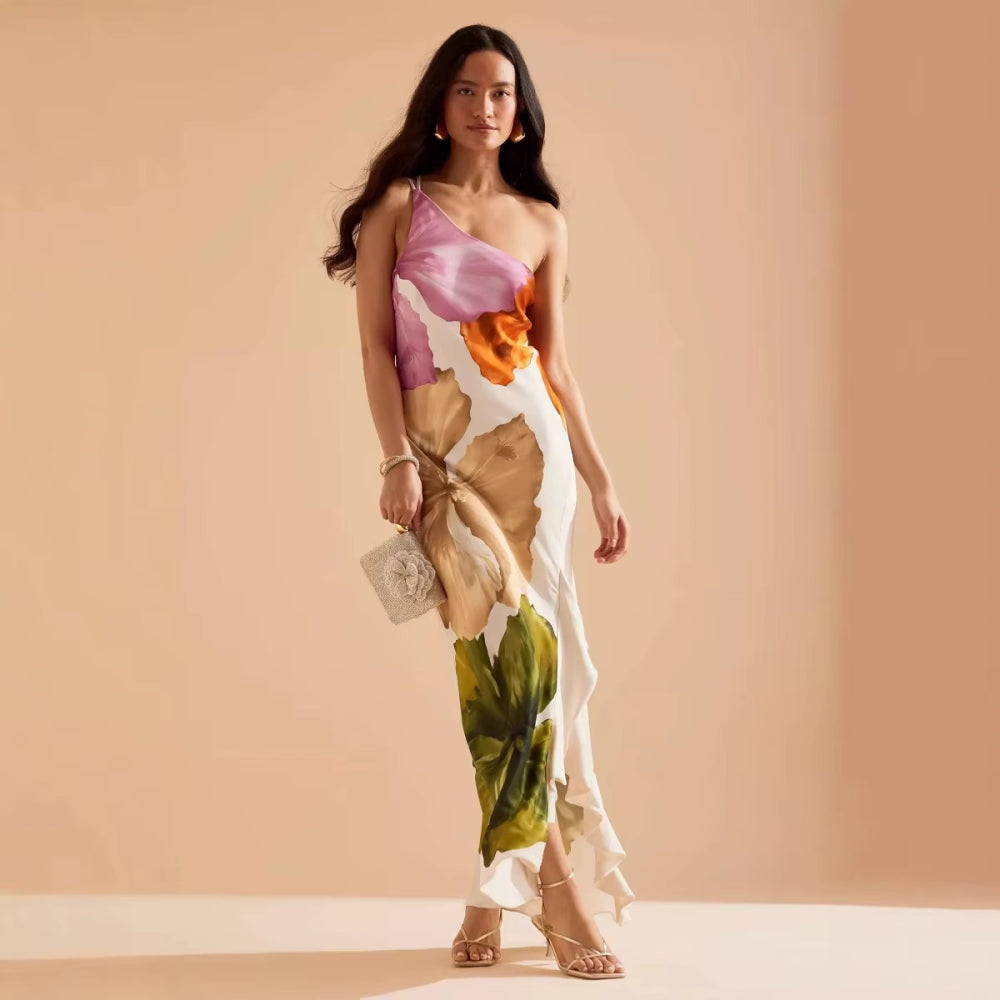 Vestido Longo Assimétrico Floral Modern Duna