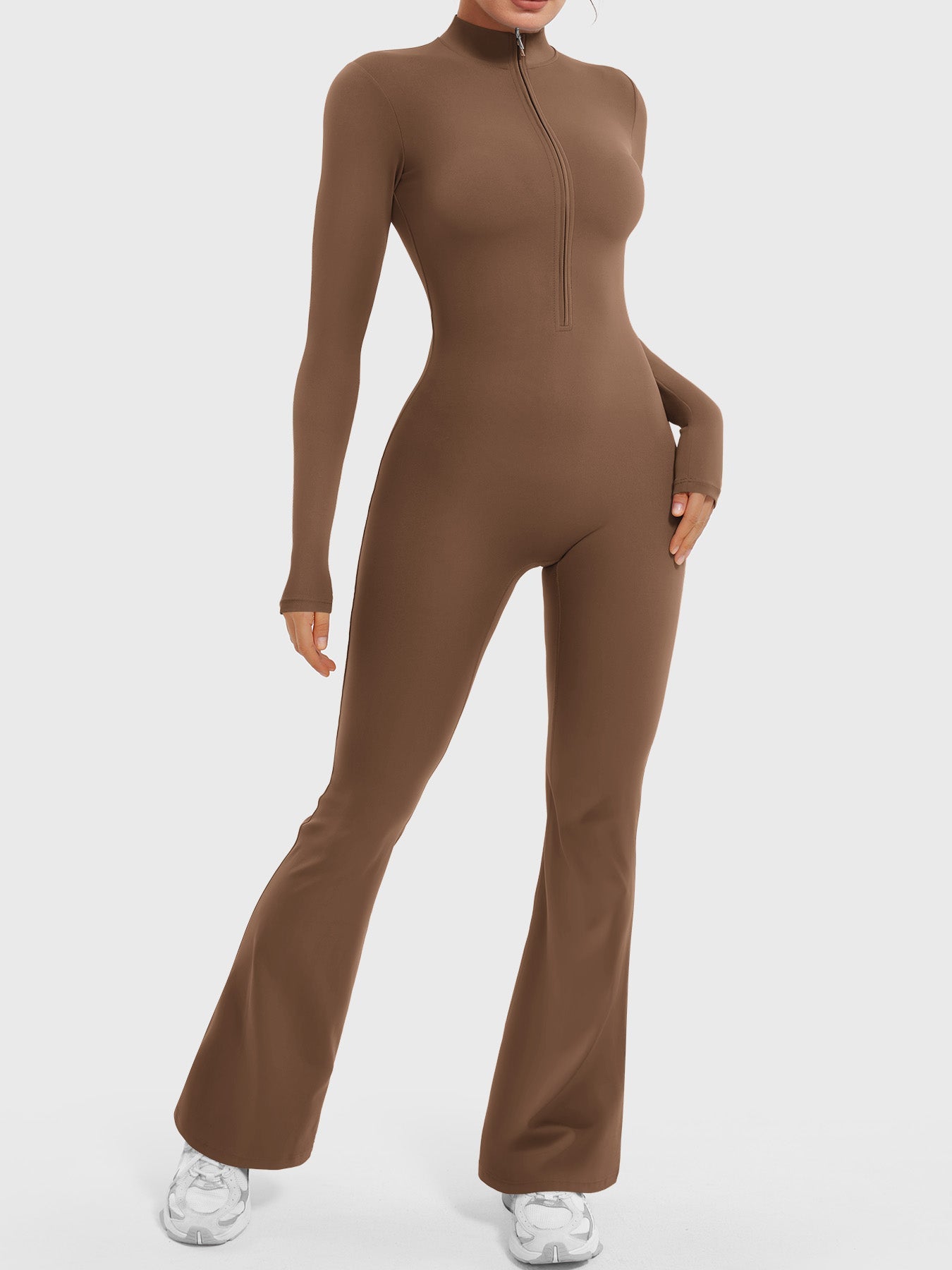 Macacão Flare de Manga Longa Com Zíper Modern Waffle Trainer