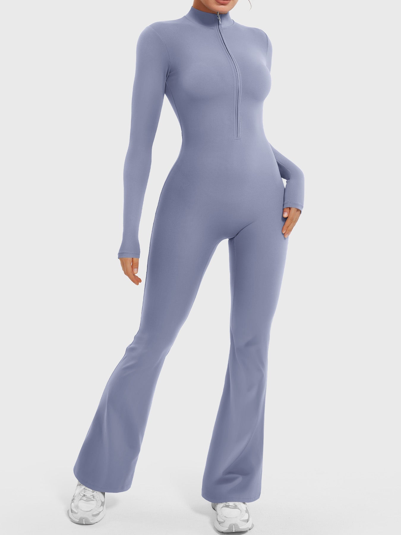 Macacão Flare de Manga Longa Com Zíper Modern Waffle Trainer