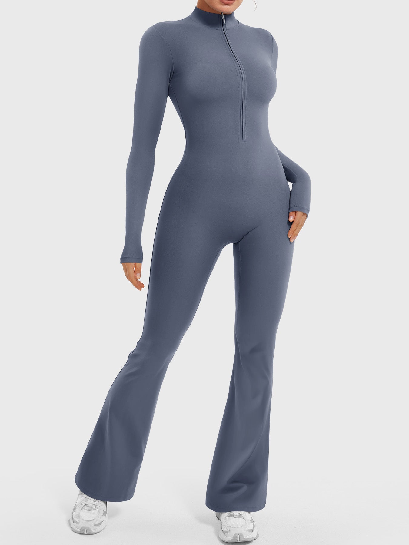 Macacão Flare de Manga Longa Com Zíper Modern Waffle Trainer