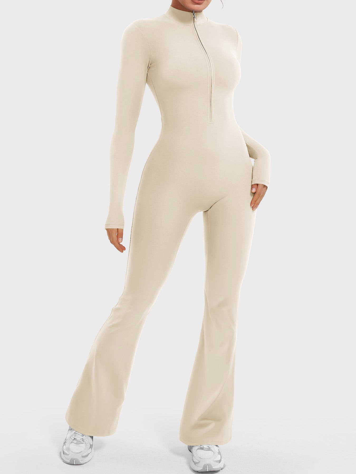 Macacão Flare de Manga Longa Com Zíper Modern Waffle Trainer