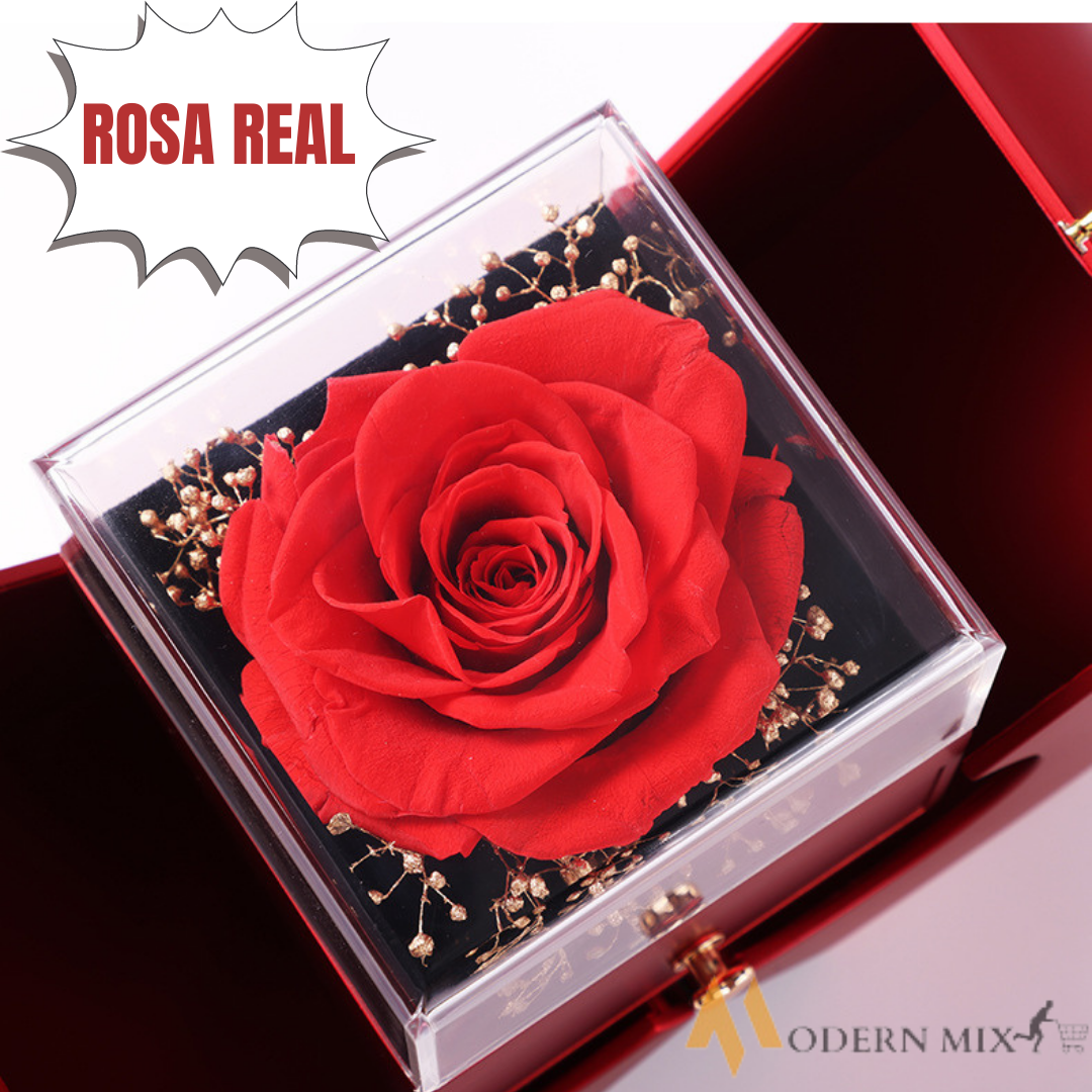 Caixa Surpresa AMOR ETERNO - Colar em Prata 925 Com Rosa Real ❤️