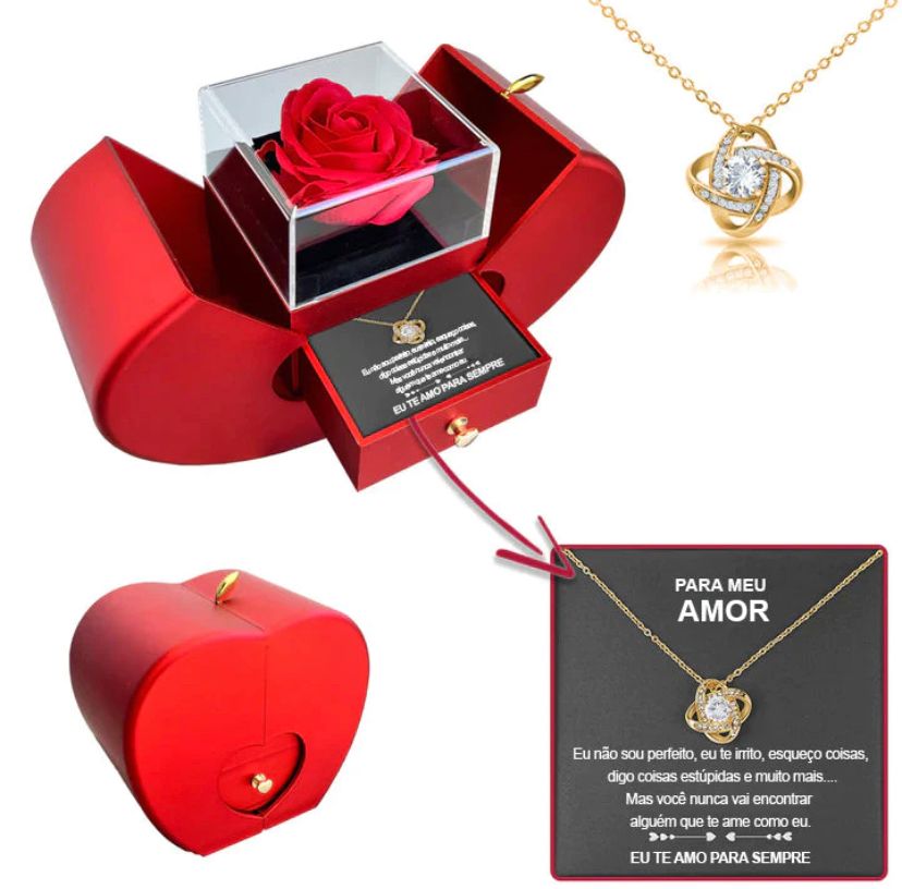 Caixa Surpresa AMOR ETERNO - Colar em Prata 925 Com Rosa Real ❤️