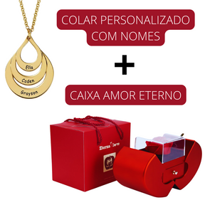 Colar Elos personalizado com nomes + Caixa Surpresa Amor Eterno