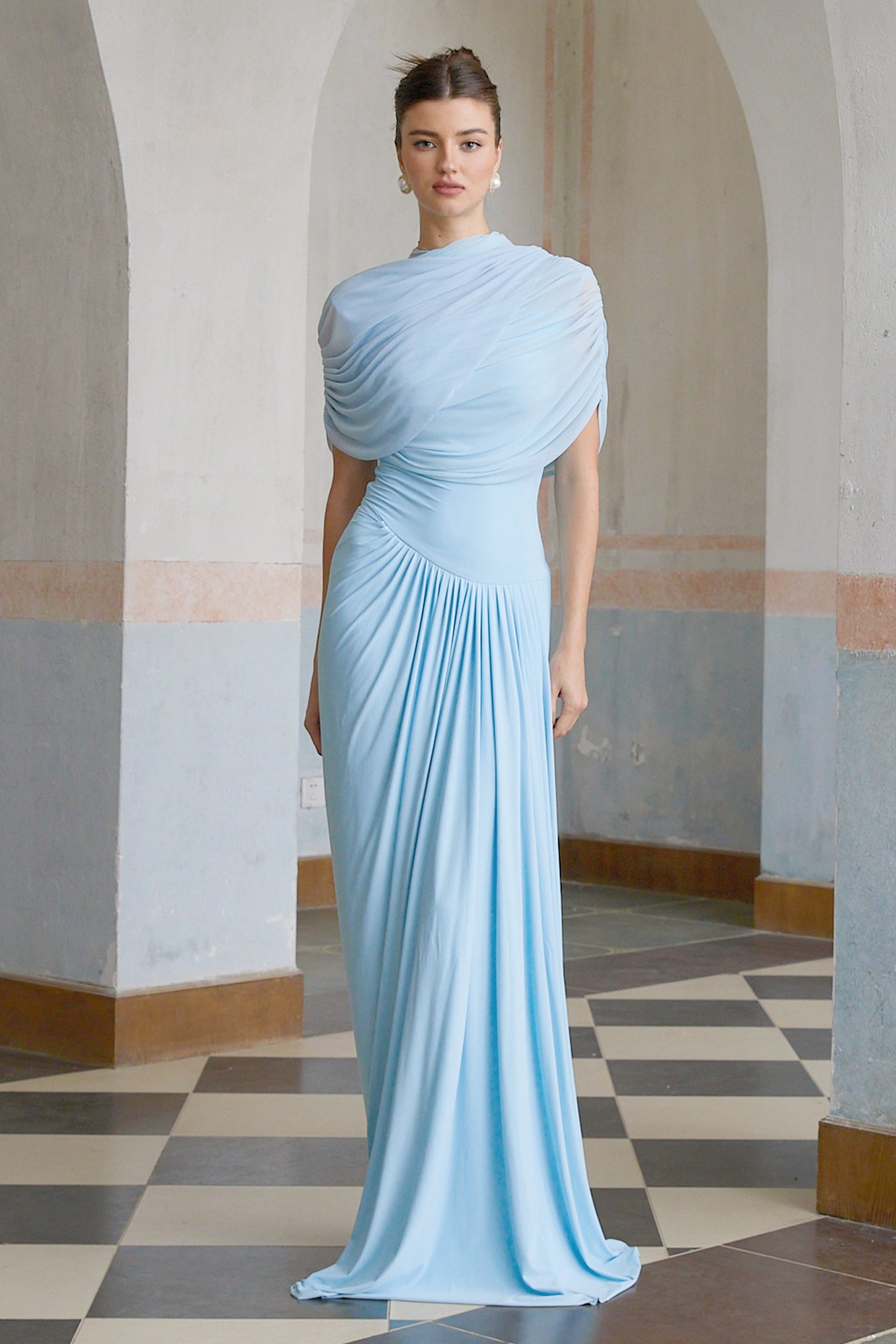 Vestido Longo Drapeado Assimétrico Modern Catherine