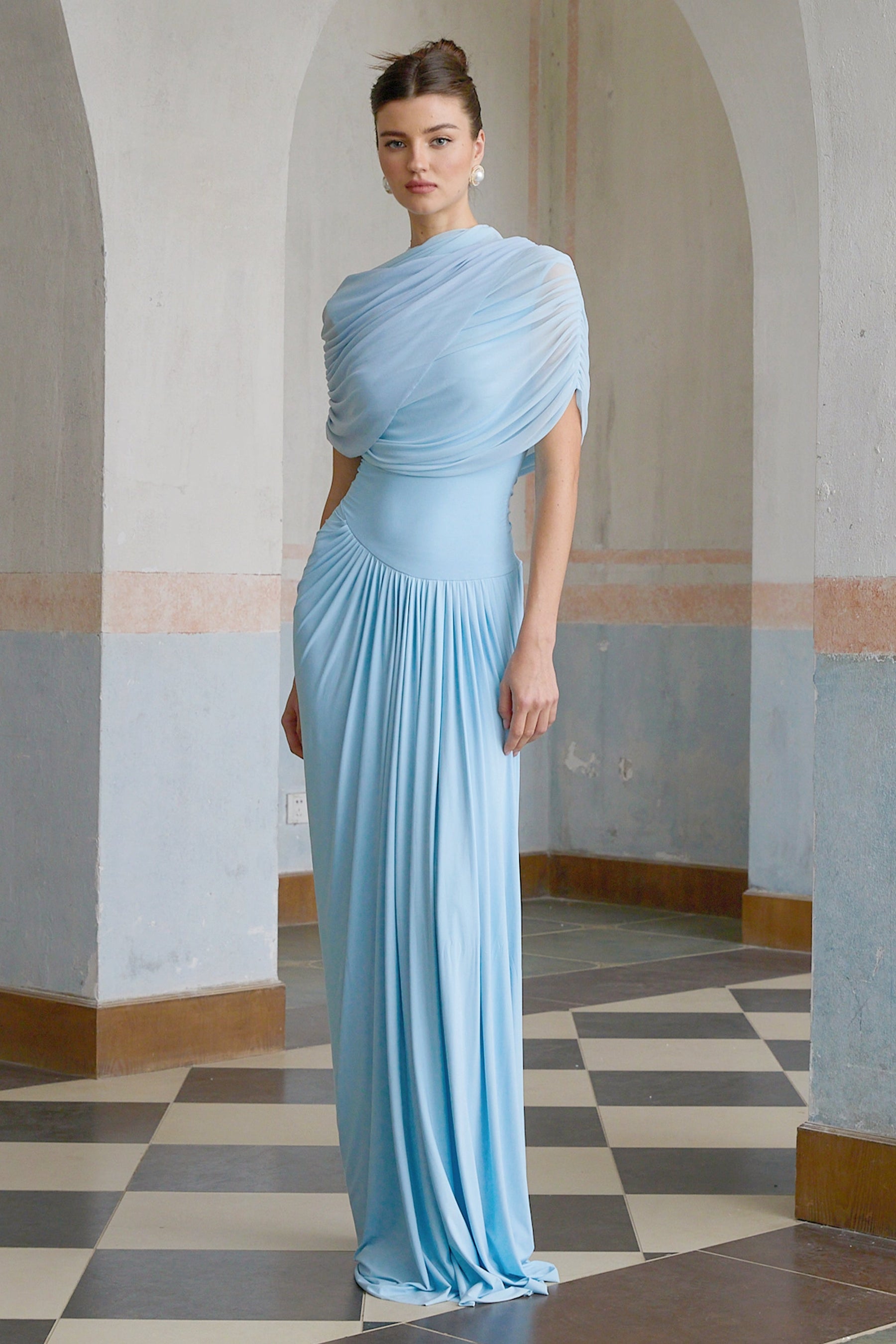 Vestido Longo Drapeado Assimétrico Modern Catherine