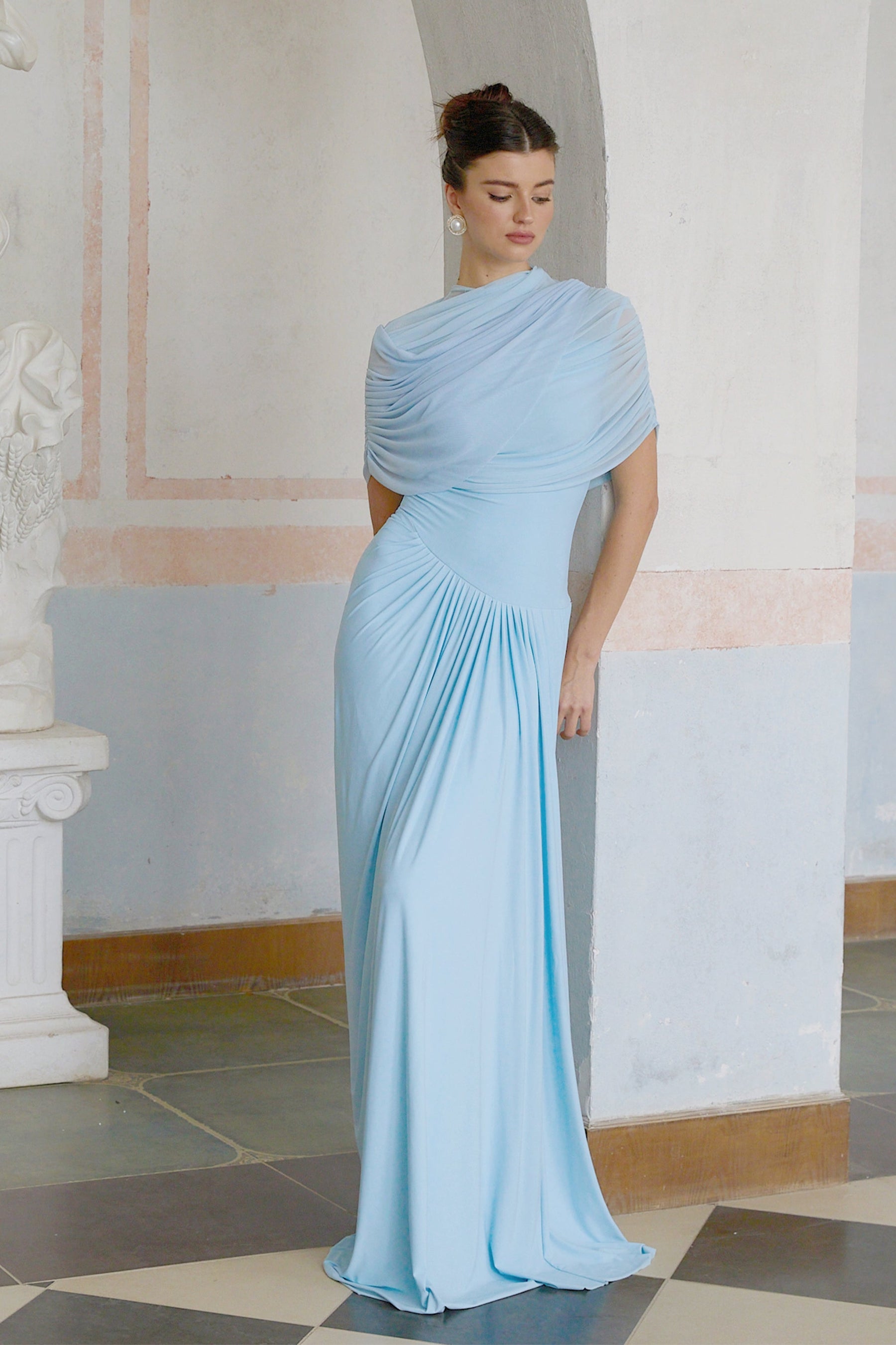 Vestido Longo Drapeado Assimétrico Modern Catherine