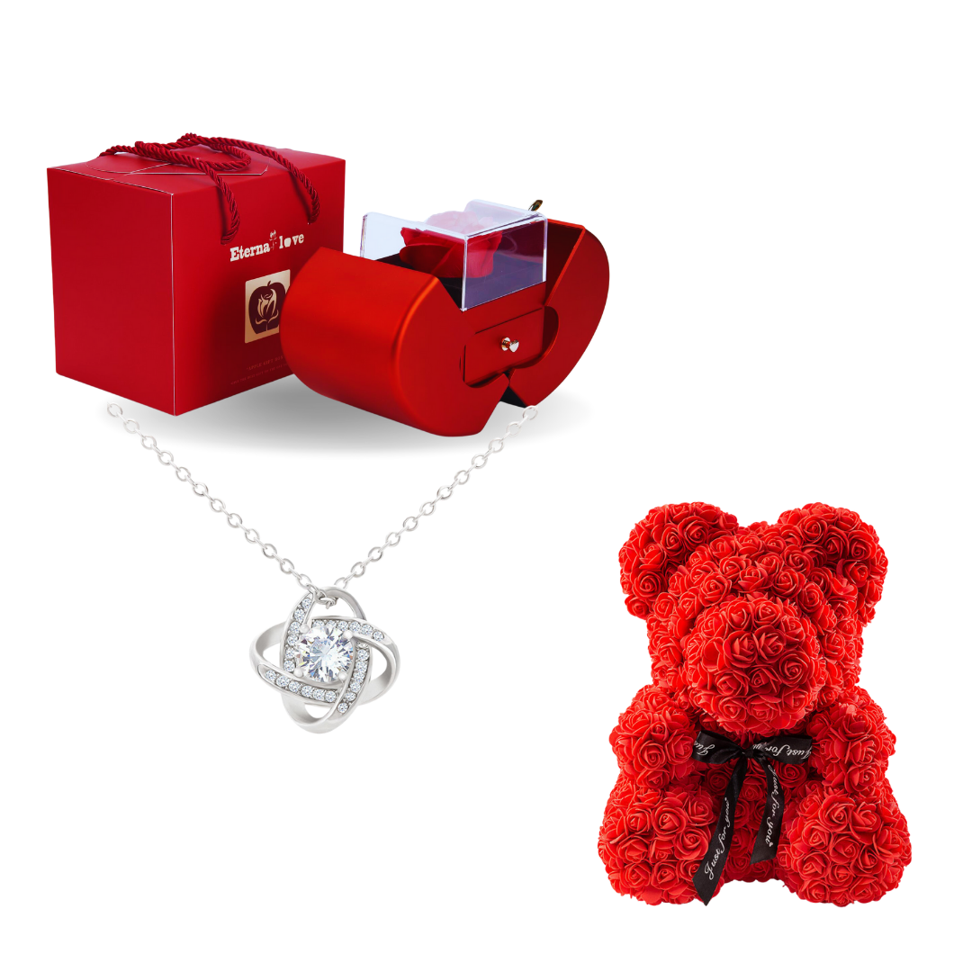 Caixa Surpresa Amor Eterno + Urso Teddy 520 rosas