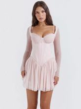 Vestido Curto Modelador Corselet com Mangas em Tule Modern Angelina