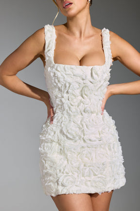 Vestido Curto Modern Posy Espartilho com Apliques Florais em Branco