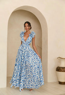 Vestido Longo com Babados no Ombro Modern Dalila