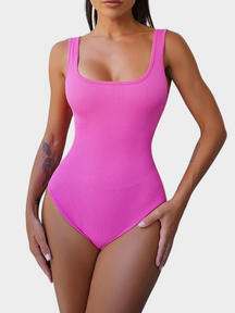 Body Modelador Suit Regata Canelado Modern Confort com Bojo Removível