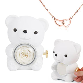 Urso Rotativo com Rosa Real & Colar de Coração Personalizado 🧸