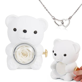 Urso Rotativo com Rosa Real & Colar de Coração Personalizado 🧸