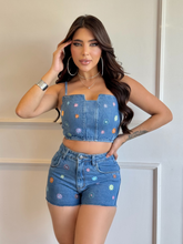 Conjunto Cropped e Shorts Jeans Bordado Modern Camila - FULL