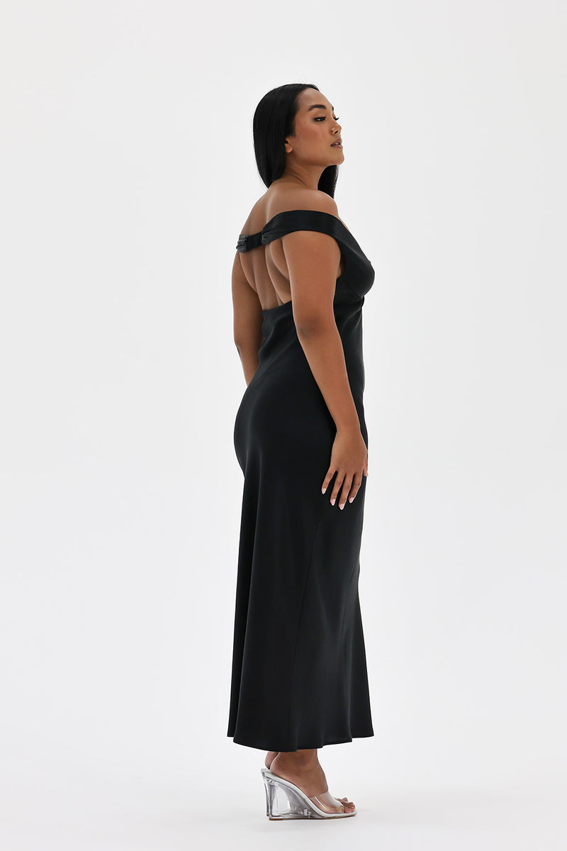 Vestido Longo Ombro a Ombro Cetim Jaine
