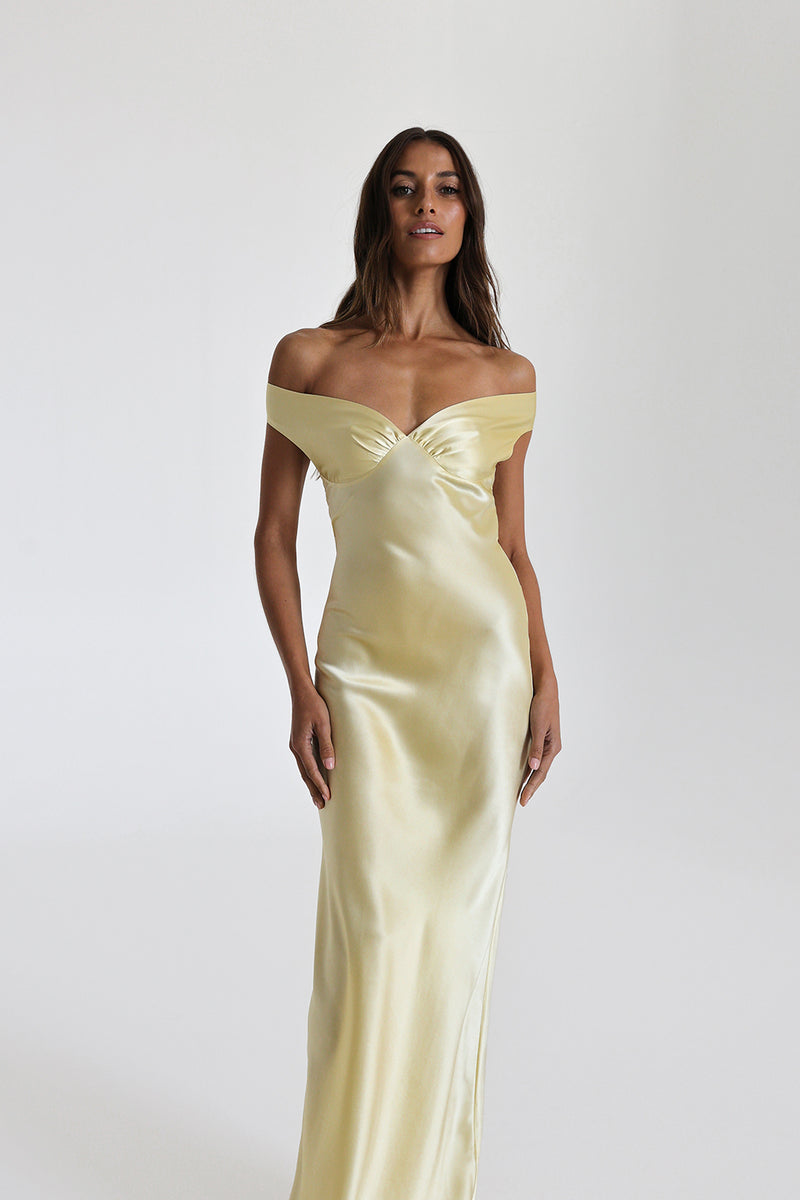 Vestido Longo Ombro a Ombro Cetim Jaine