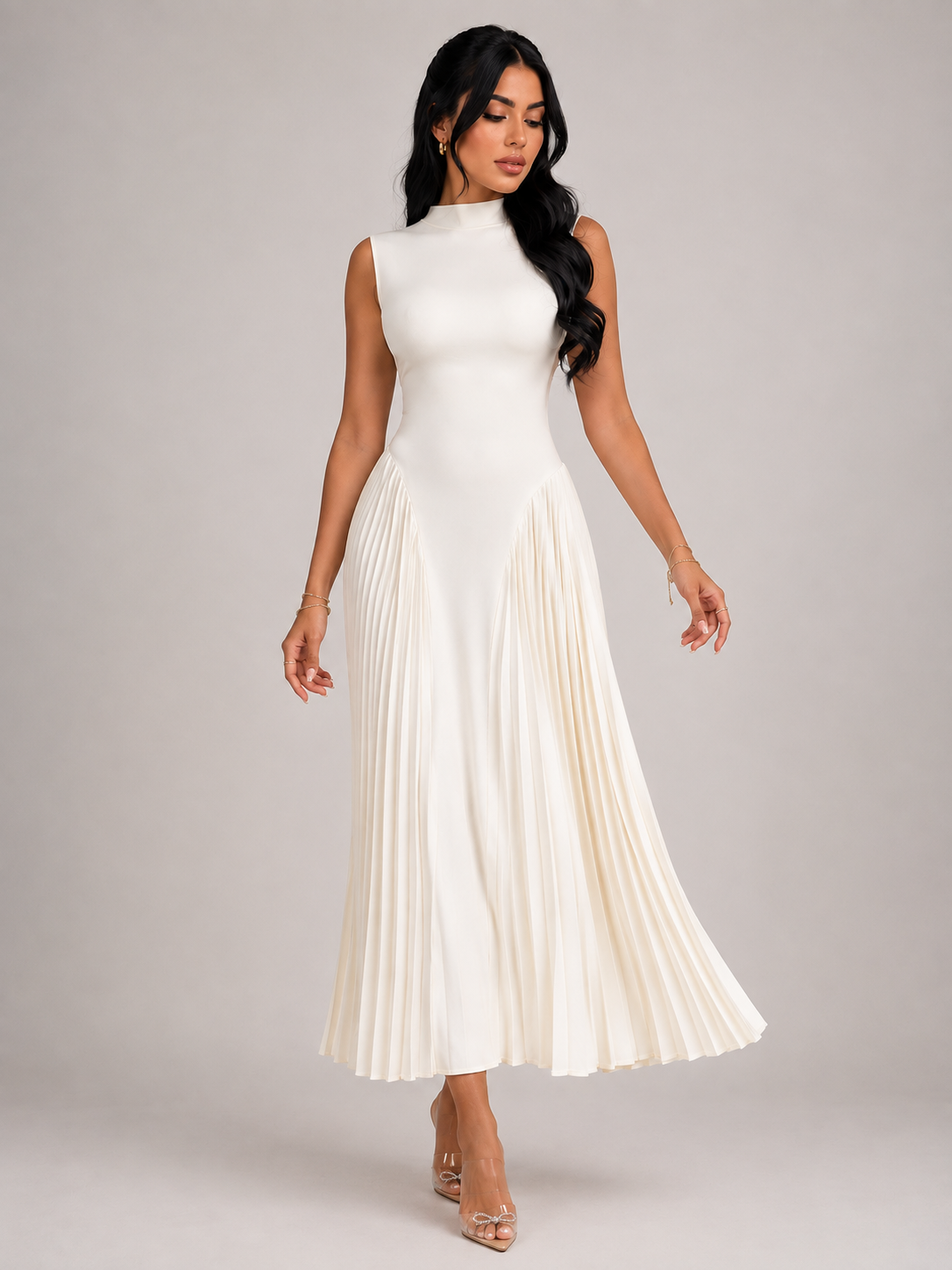 Vestido Midi Regata Plissado Modern Auren