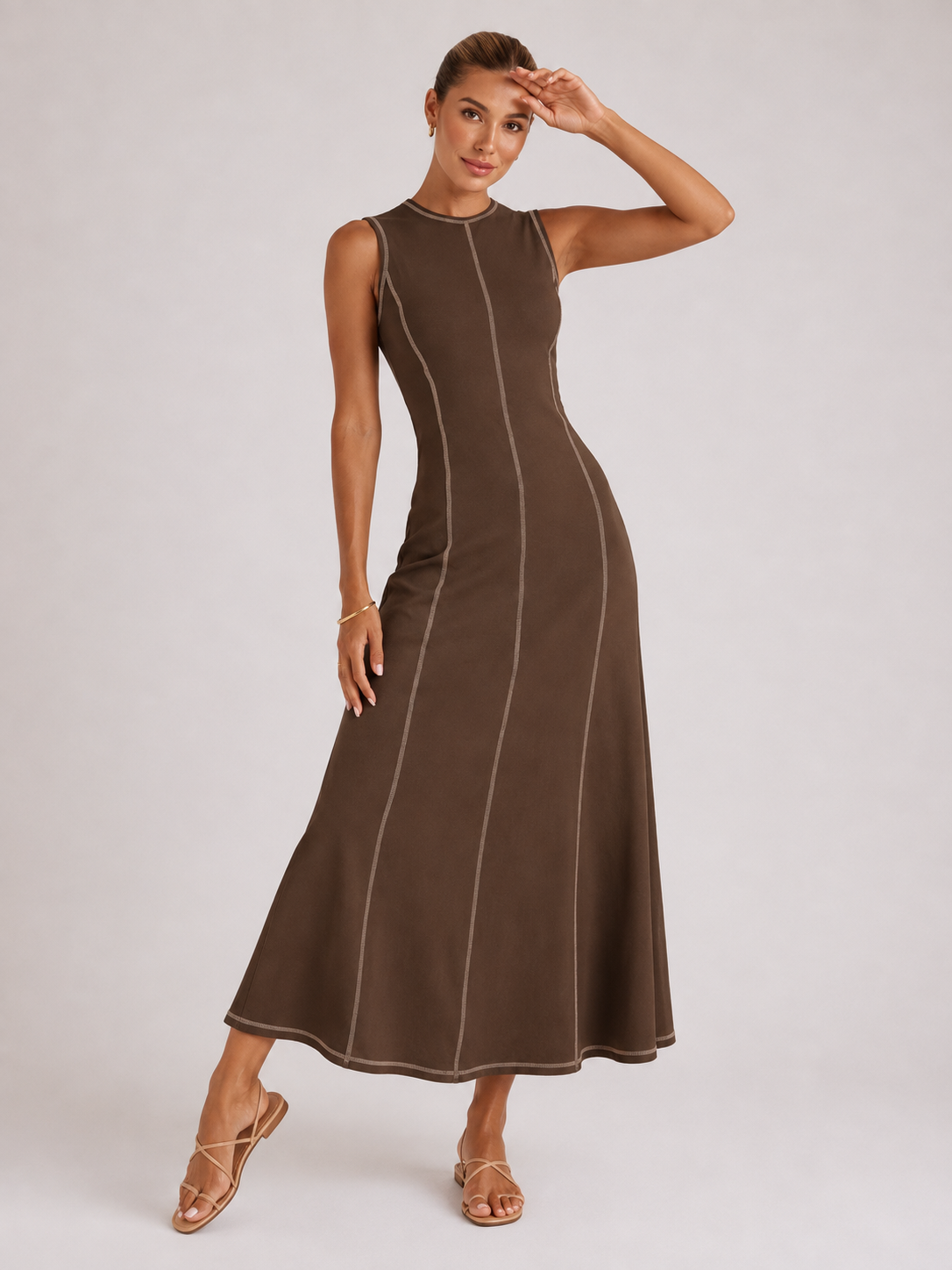 Vestido Midi de Malha Sem Mangas Modern Eleganza