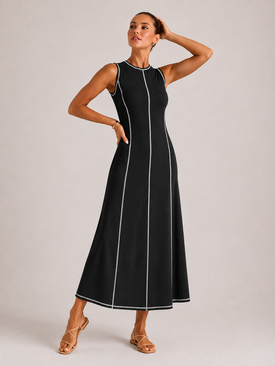 Vestido Midi de Malha Sem Mangas Modern Eleganza