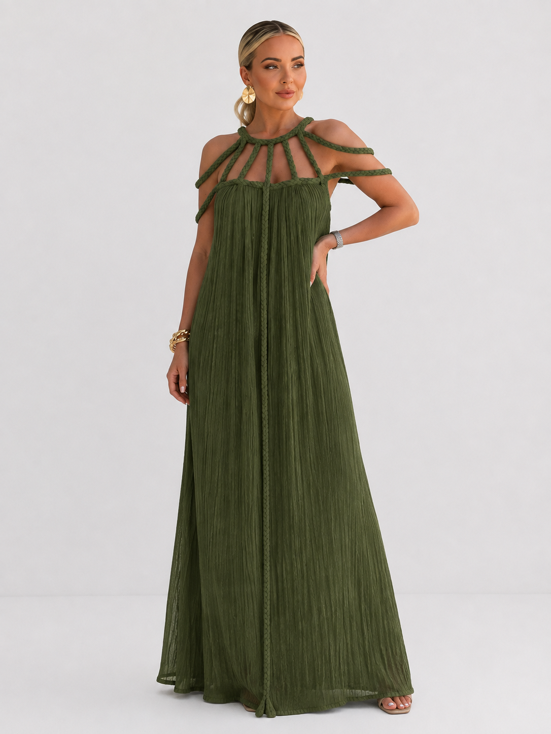 Vestido Longo com Tiras Trançadas Modern Helen