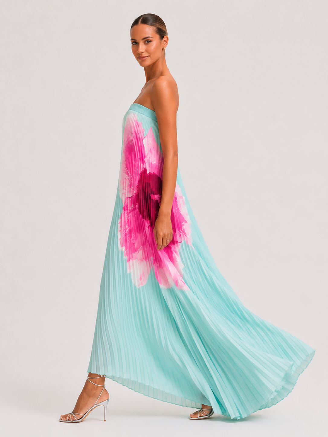 Vestido Longo Plissado Foral Modern Jasminy