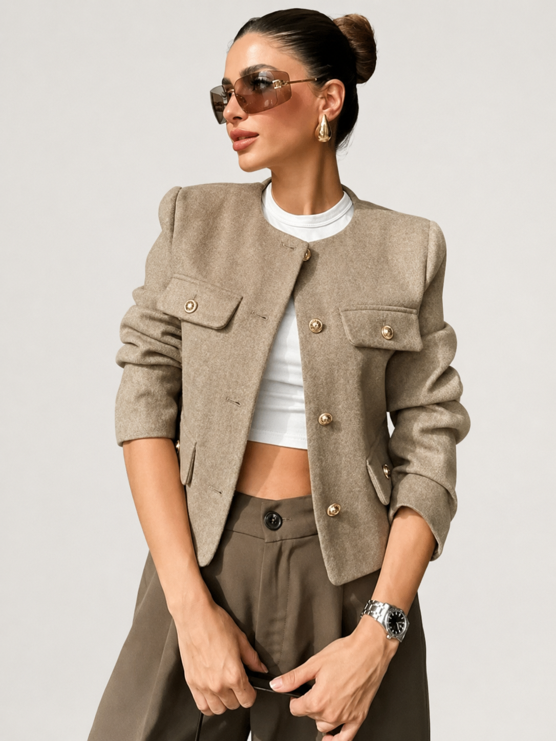 Casaco Feminino com Bolsos Modern Michele