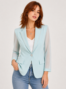 Blazer Feminino 3/4 Clássico com Detalhe de Brilho e Mangas de Tule Modern Antonieta