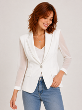 Blazer Feminino 3/4 Clássico com Detalhe de Brilho e Mangas de Tule Modern Antonieta