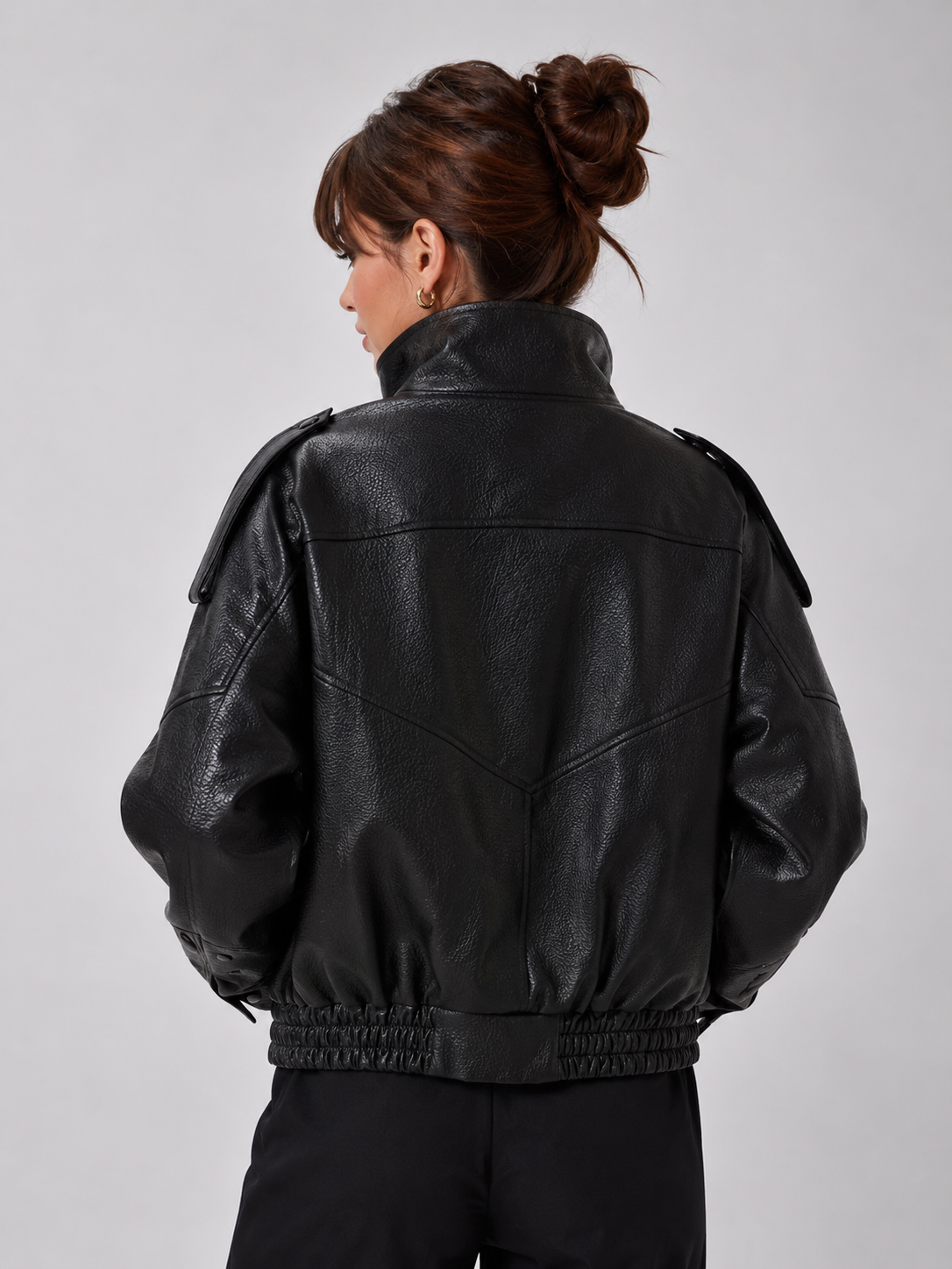 Jaqueta Feminina Oversized Couro Eco Gola Alta Estilo Europeia Vintage Premium Modern Verona