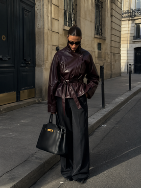 Jaqueta Feminina de Couro Eco com Cinto Oversized Modern Chelsea