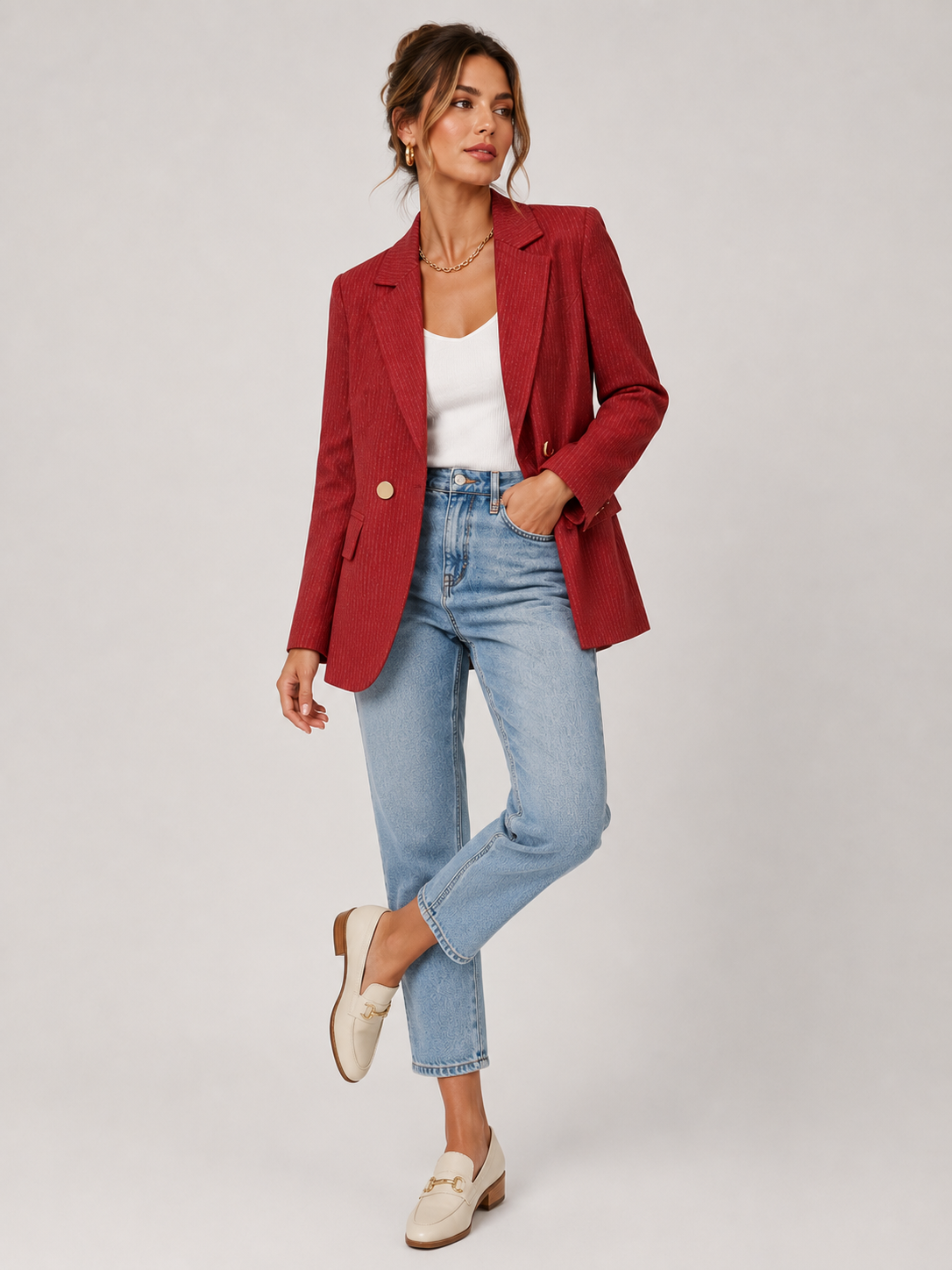 Blazer Acinturado Risca de Giz Alfaiataria Modern Adele