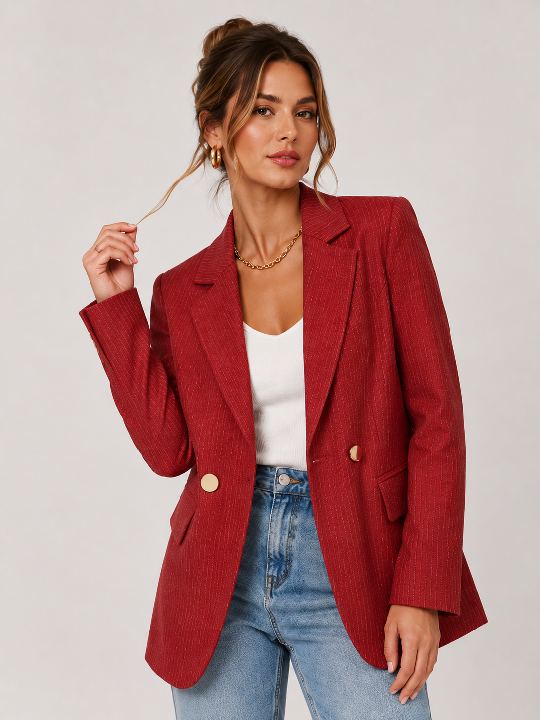 Blazer Acinturado Risca de Giz Alfaiataria Modern Adele