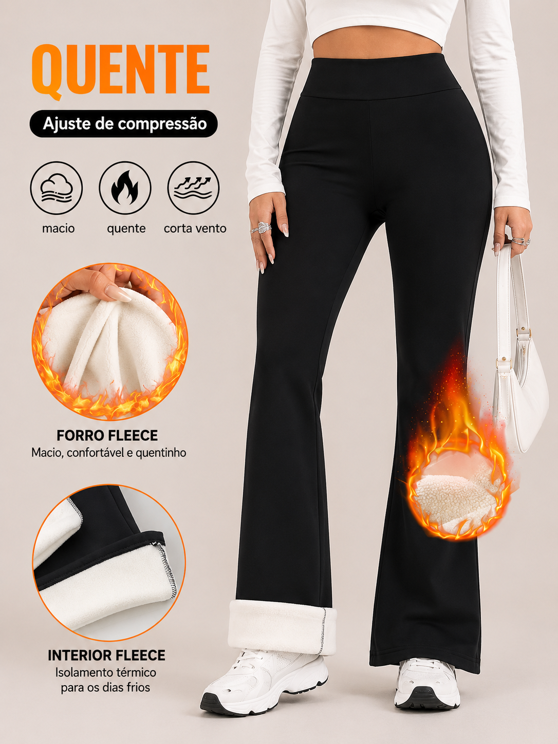 Calça Flare Feminina Forrada em Lã Térmica Modern Alaska