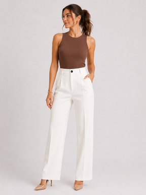 Calça Alfaiataria Modern Amanda Corte Reto Cintura Alta