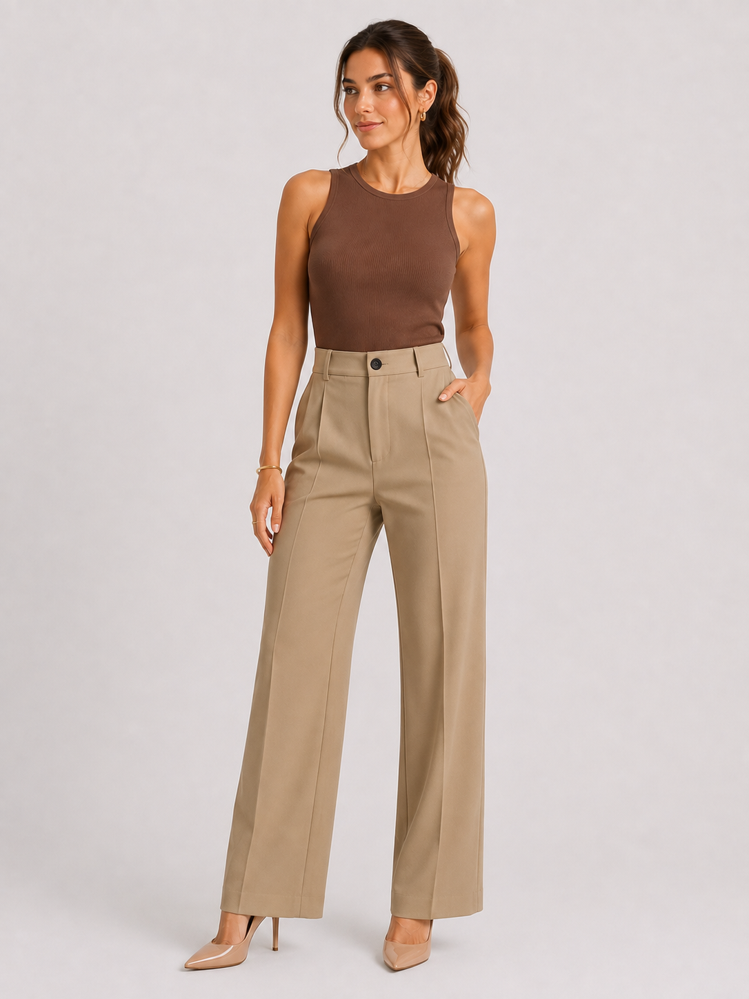 Calça Alfaiataria Modern Amanda Corte Reto Cintura Alta
