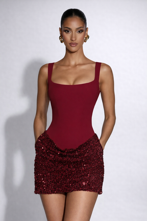 Vestido Curto com Corselet e Paetê Modern Melina