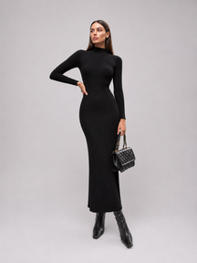 Vestido Midi Manga Longa Gola Alta Modern Amira