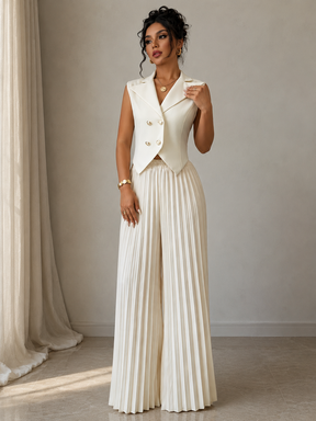 Conjunto Feminino Colete Alfaiataria e Calça Pantalona Plissada Modern Aura