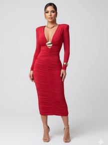 Vestido Midi Manga Longa Drapeado Modern Adria