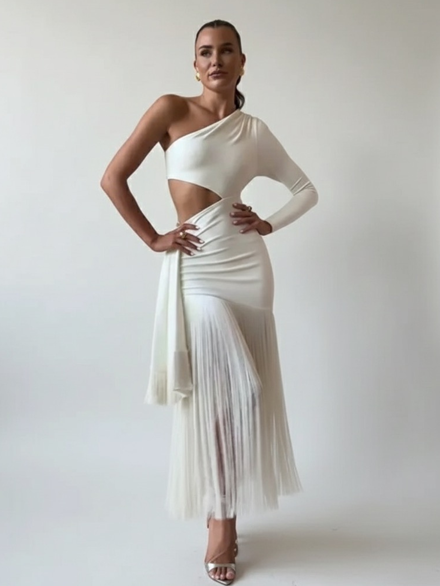 Vestido Ombro Só com Franjas Modern Élan